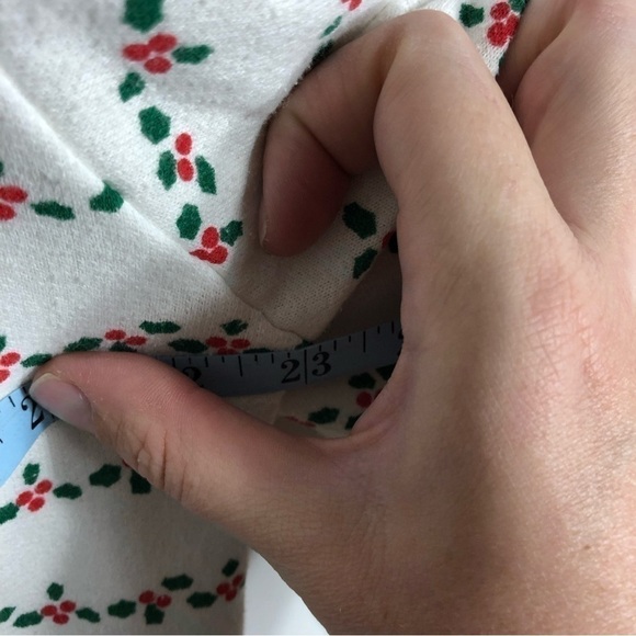 Vintage Christmas Tree Ringer Neck Sweatshirt Large 90s Jane Colby White Green - Picture 7 of 9